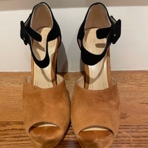 Cole Haan Nike Air Black and Mustard Suede Heel Sandals, 7.5